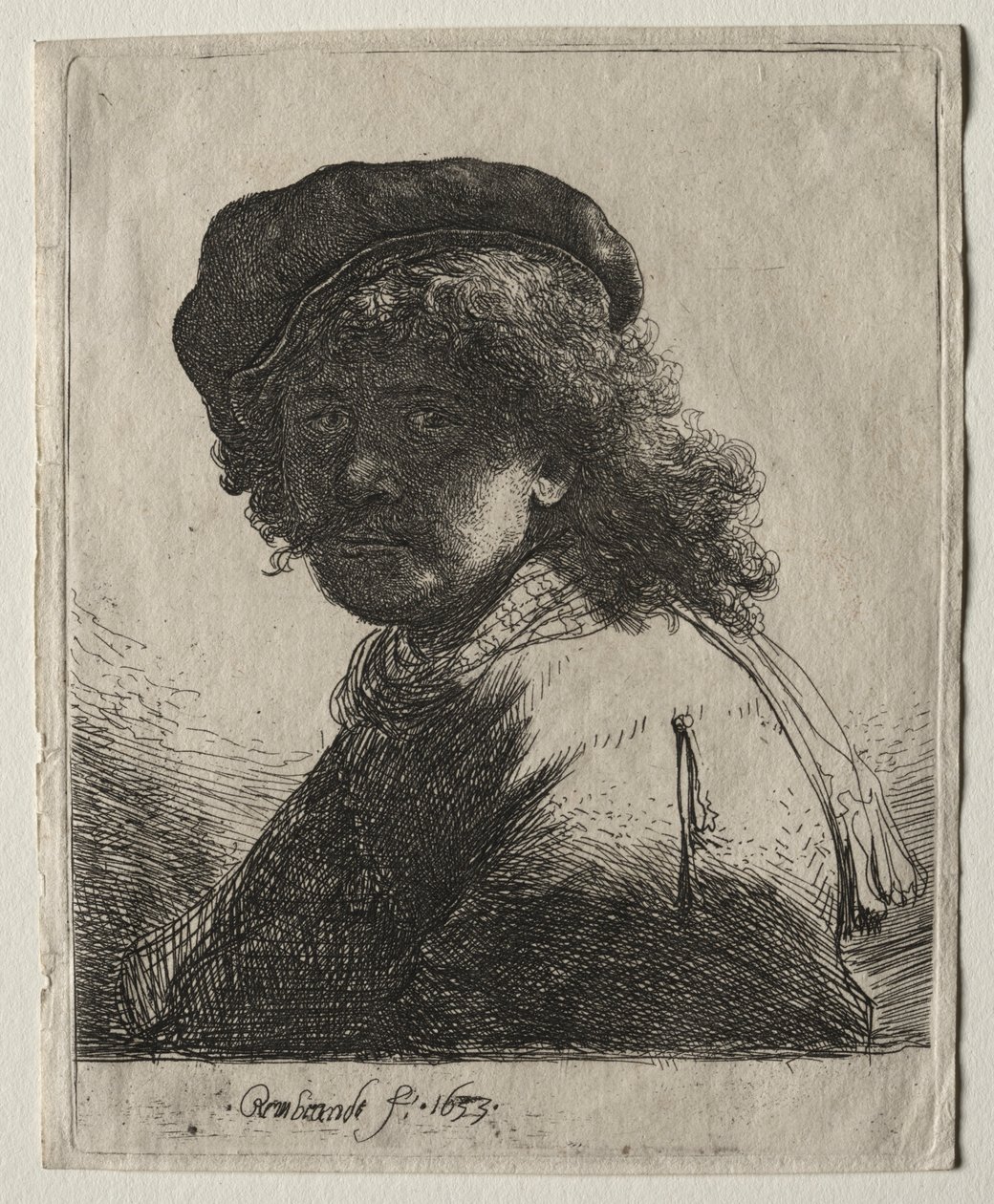 Selbstporträt mit Mütze und Schal mit dunklem Gesicht: Büste, 1633 von Rembrandt van Rijn
