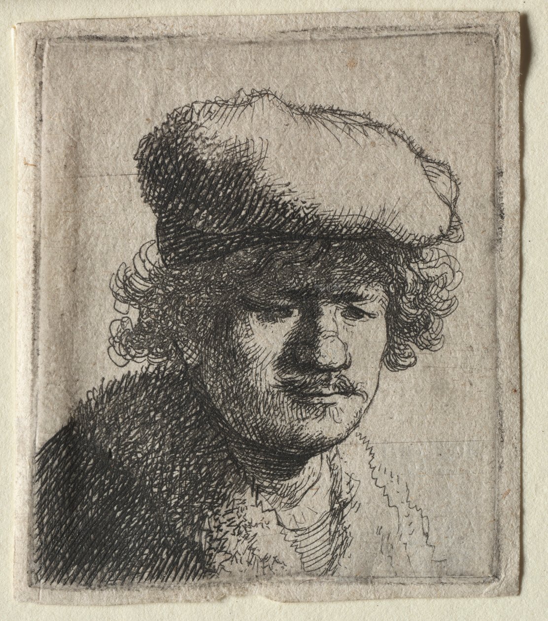 Selbstporträt mit nach vorne gezogenem Hut, um 1631 von Rembrandt van Rijn