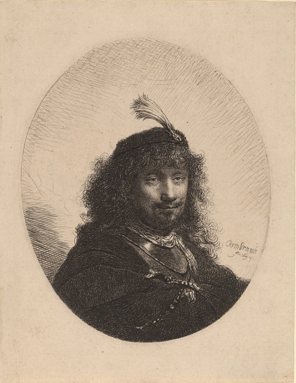 Selbstporträt mit Federhut und gesenktem Säbel, 1634 von Rembrandt van Rijn