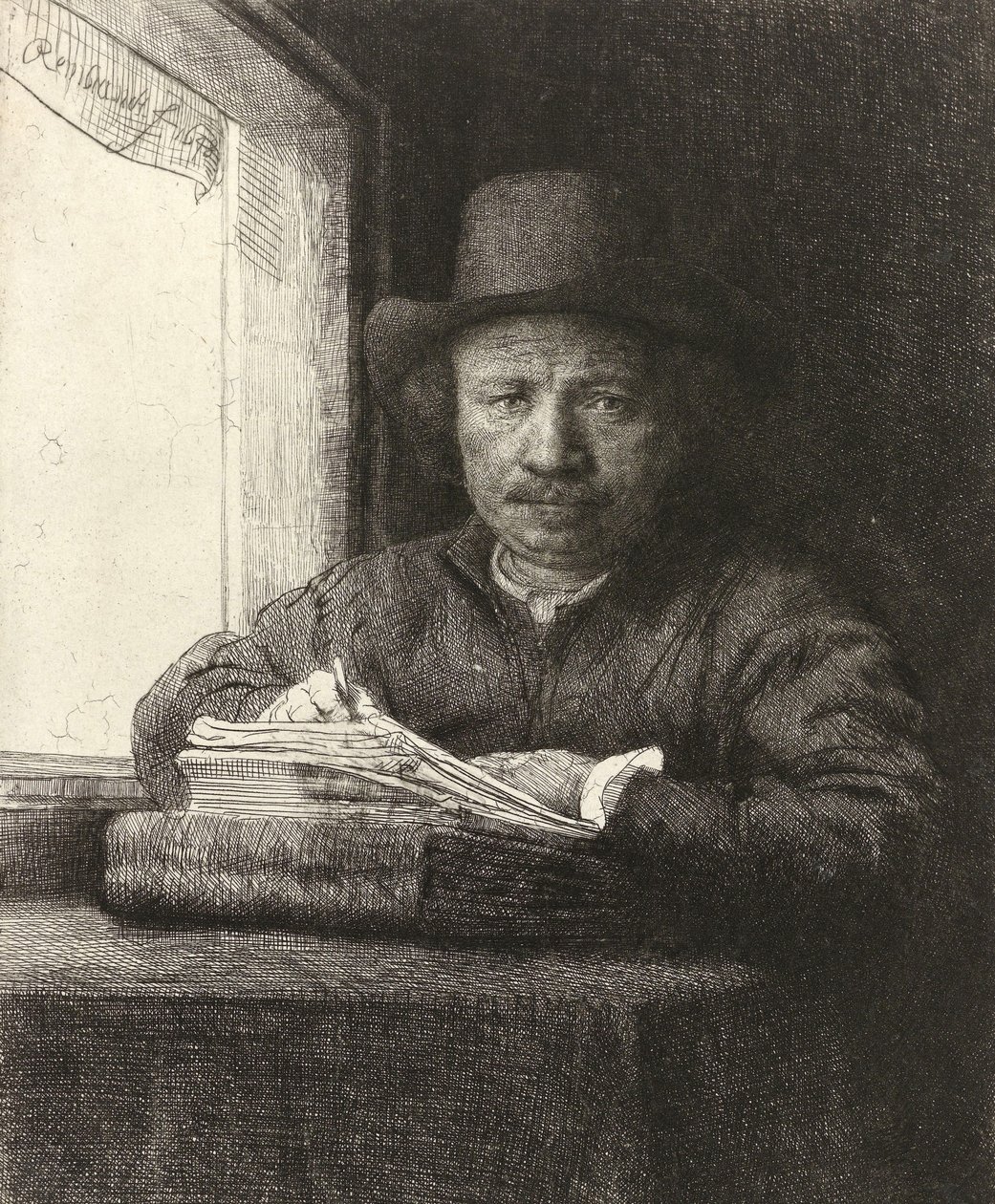 Selbstporträt Radierung am Fenster, 1648 von Rembrandt van Rijn