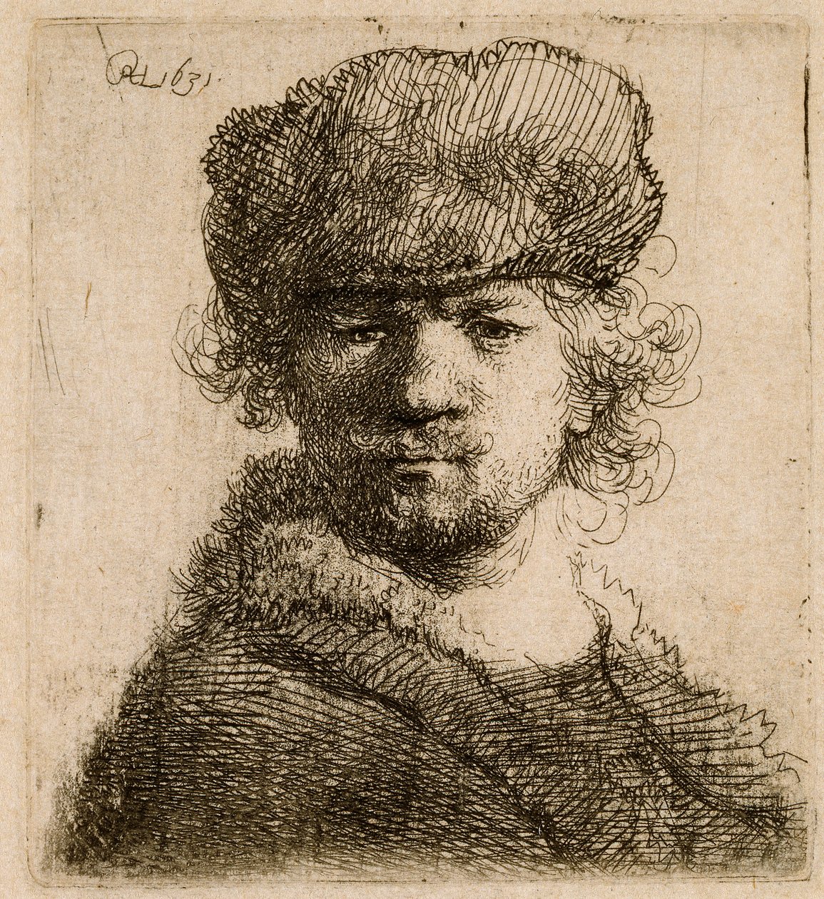 Selbstporträt mit schwerer Pelzmütze: Büste von Rembrandt van Rijn