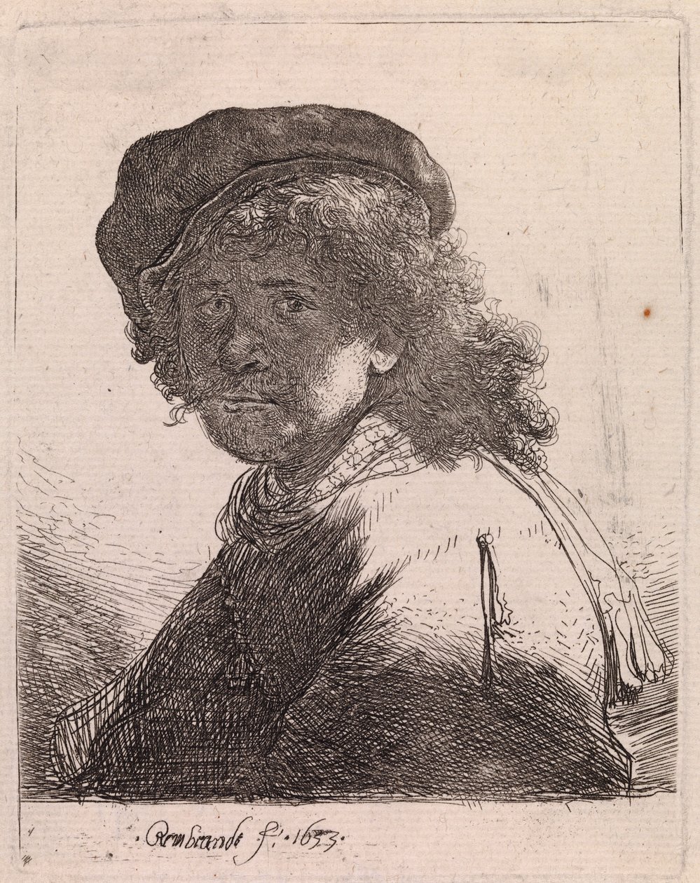 Selbstporträt mit Mütze und Schal, Gesicht dunkel von Rembrandt van Rijn
