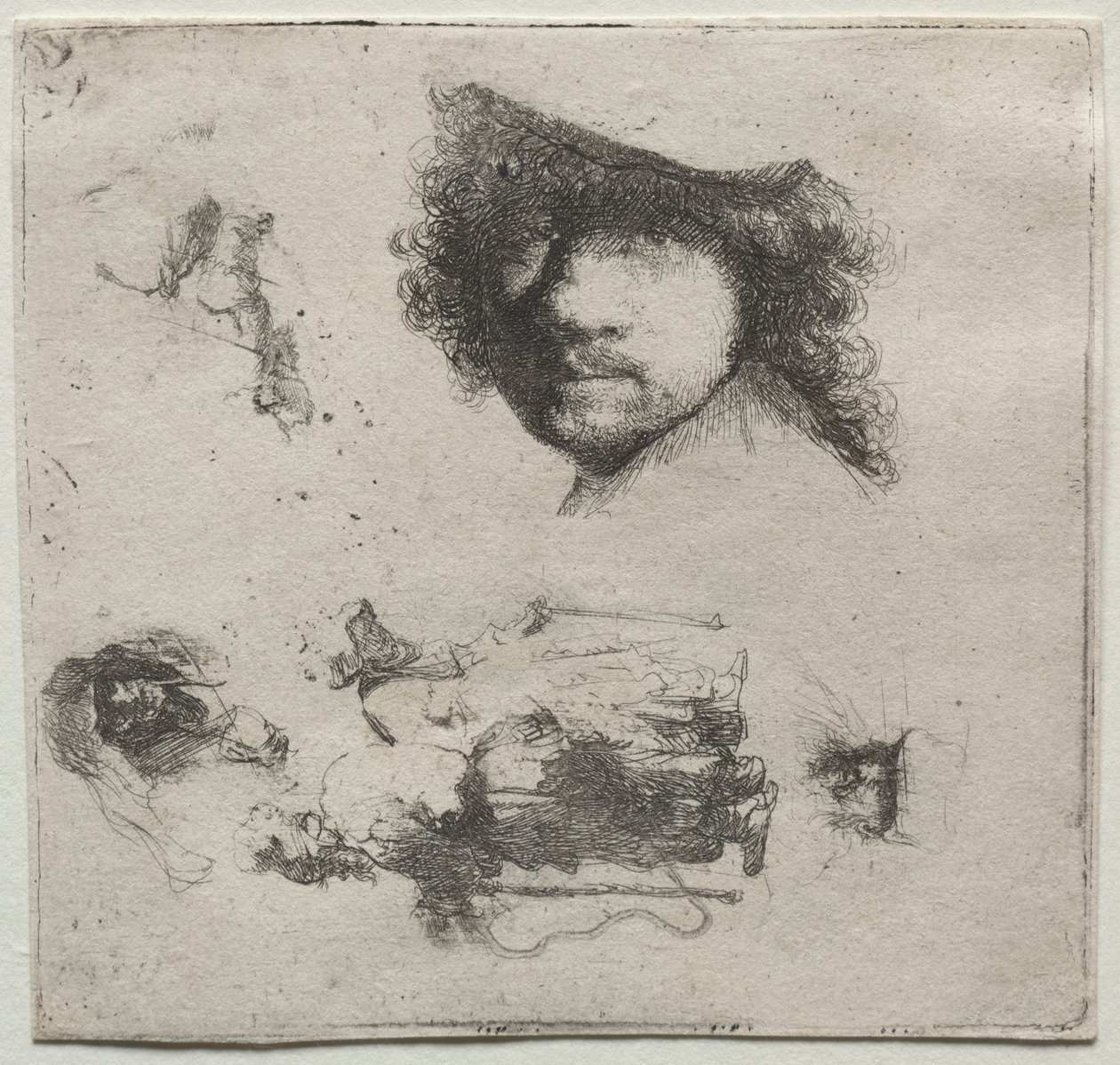 Blatt mit Studien: Selbstporträt, ein Bettlerpaar usw., ca. 1632 von Rembrandt van Rijn