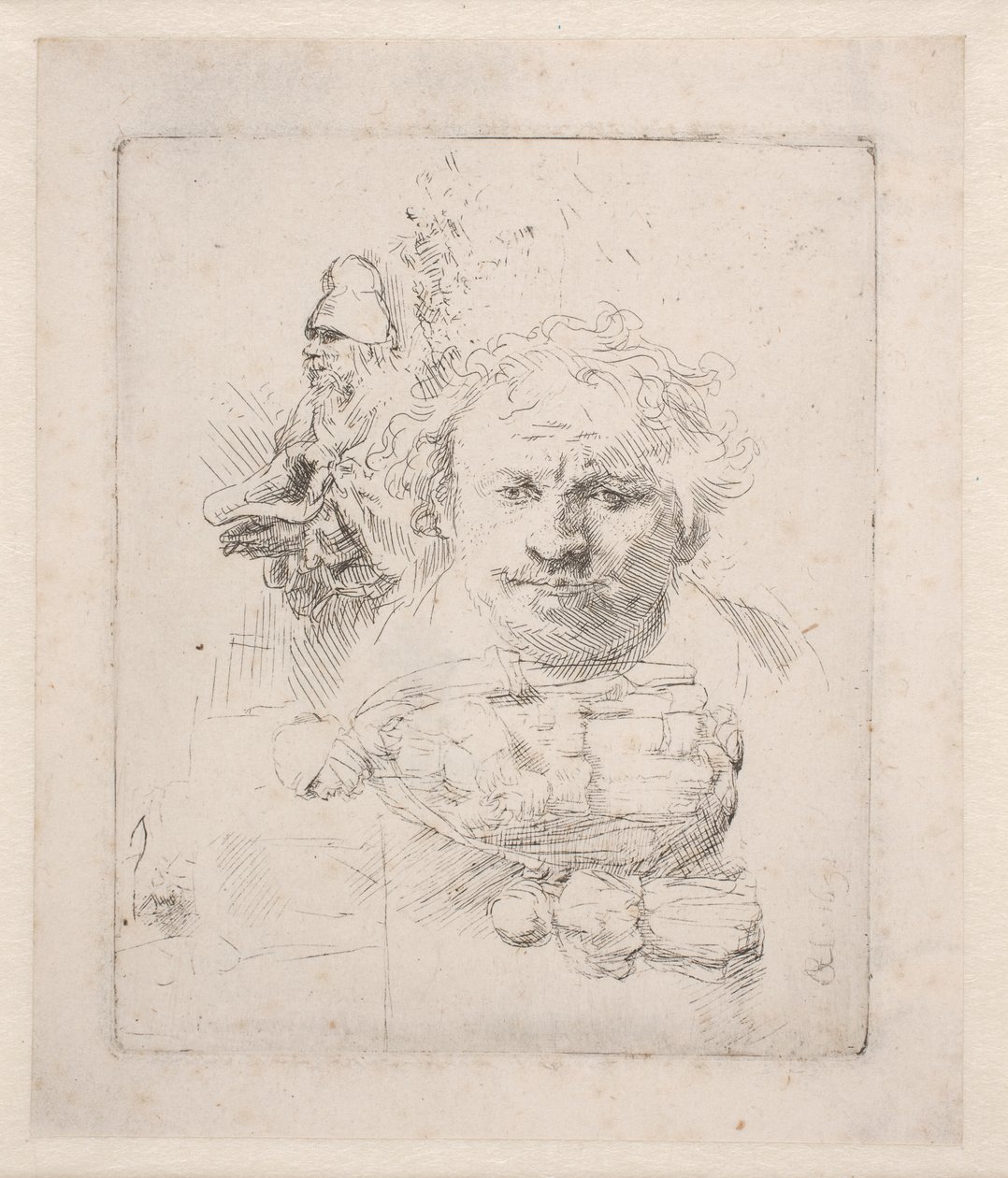 Blatt mit Studien des Kopfes von Rembrandt, einem Bettler, Frau und Kind von Rembrandt van Rijn
