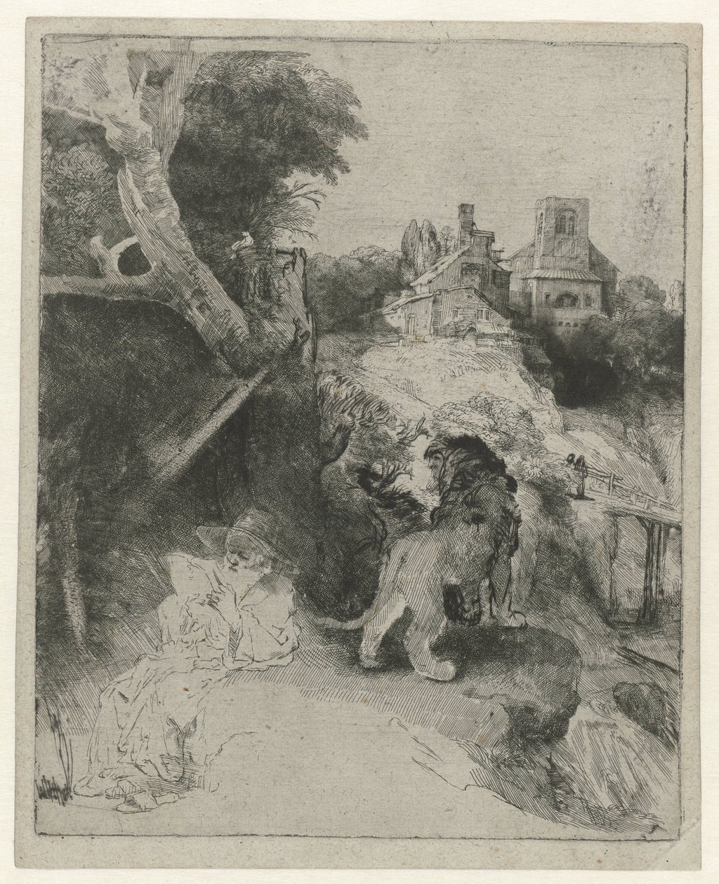 Der heilige Hieronymus liest in einer italienischen Landschaft von Rembrandt van Rijn