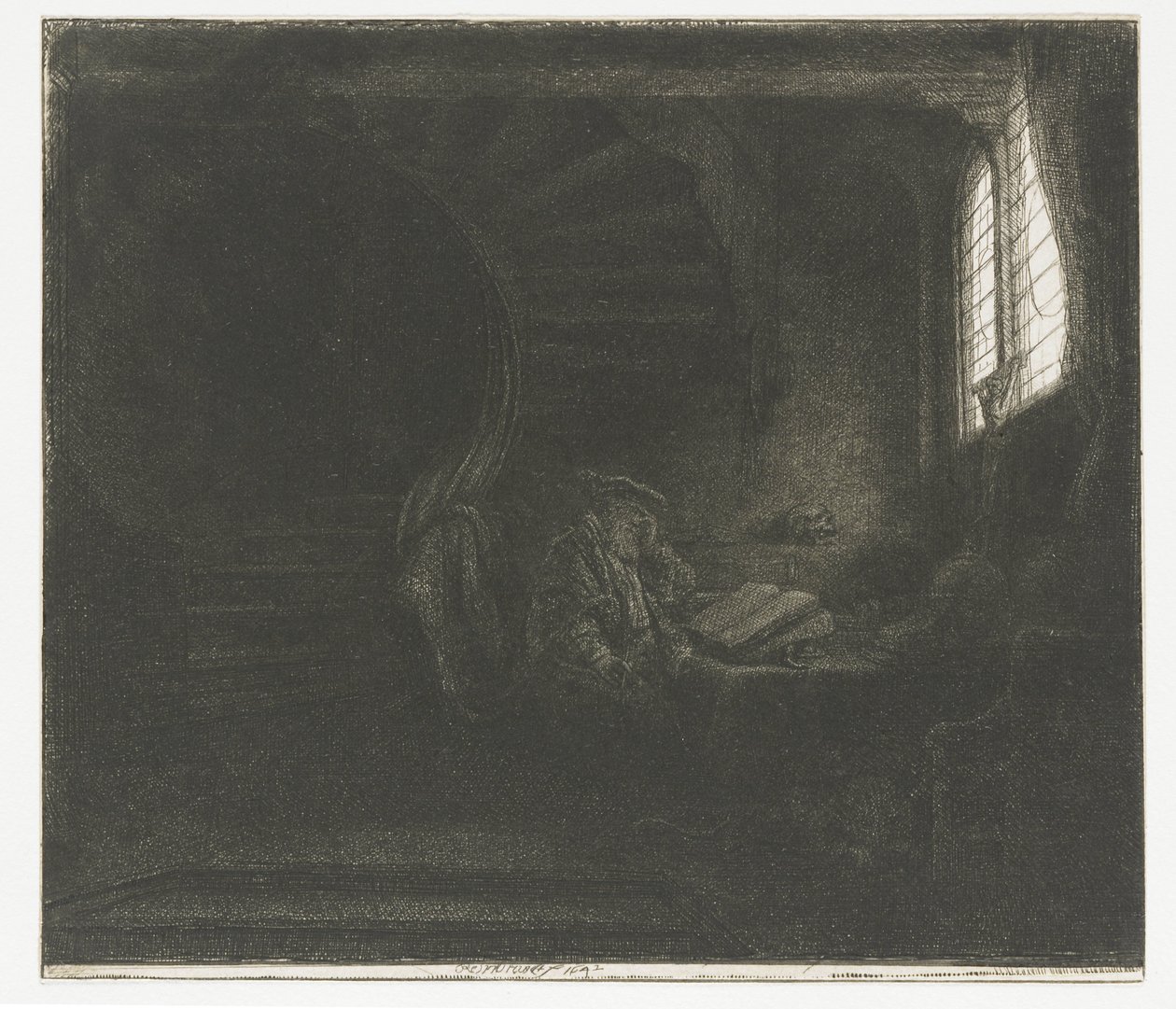 Heiliger Hieronymus in einer dunklen Kammer von Rembrandt van Rijn