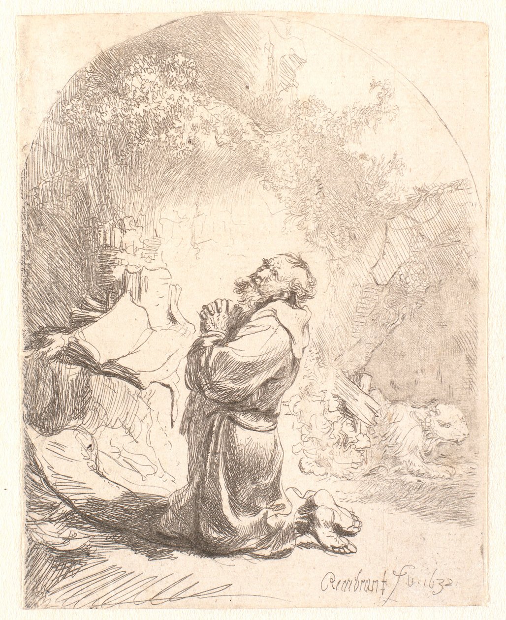 St. Hieronymus betend: gewölbter Druck von Rembrandt van Rijn