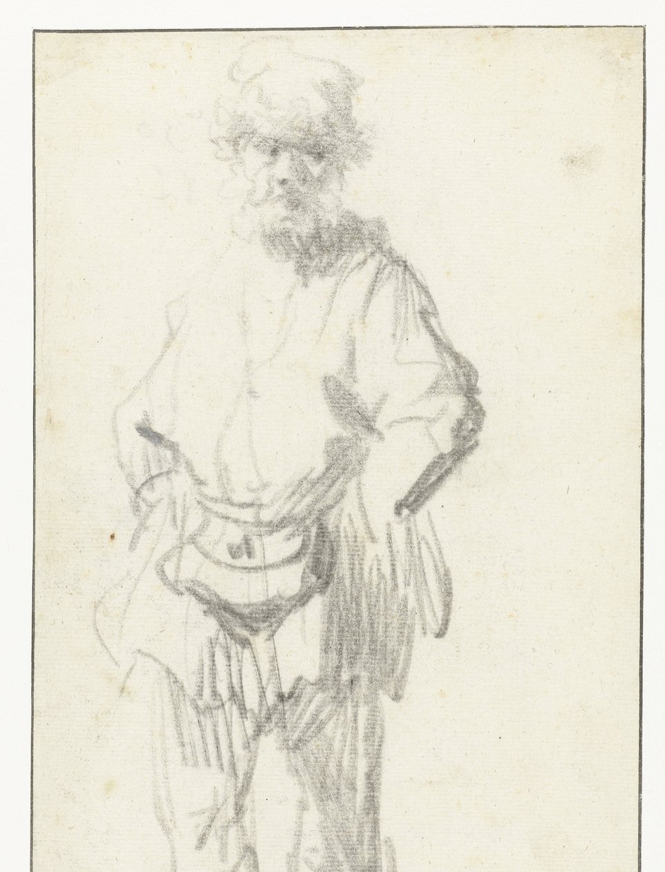 Stehender Mann mit Beutel von Rembrandt van Rijn