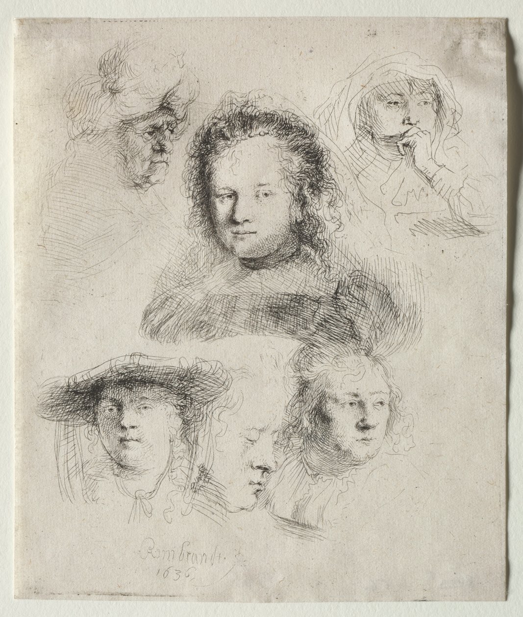 Studien des Kopfes von Saskia und anderen von Rembrandt van Rijn