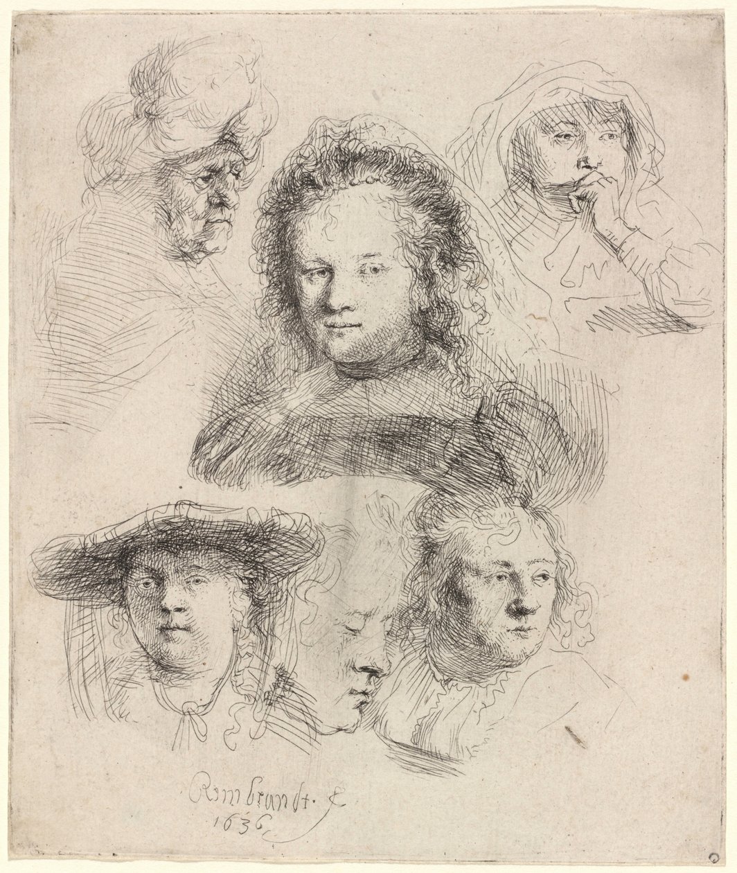 Studien des Kopfes von Saskia und anderen von Rembrandt van Rijn