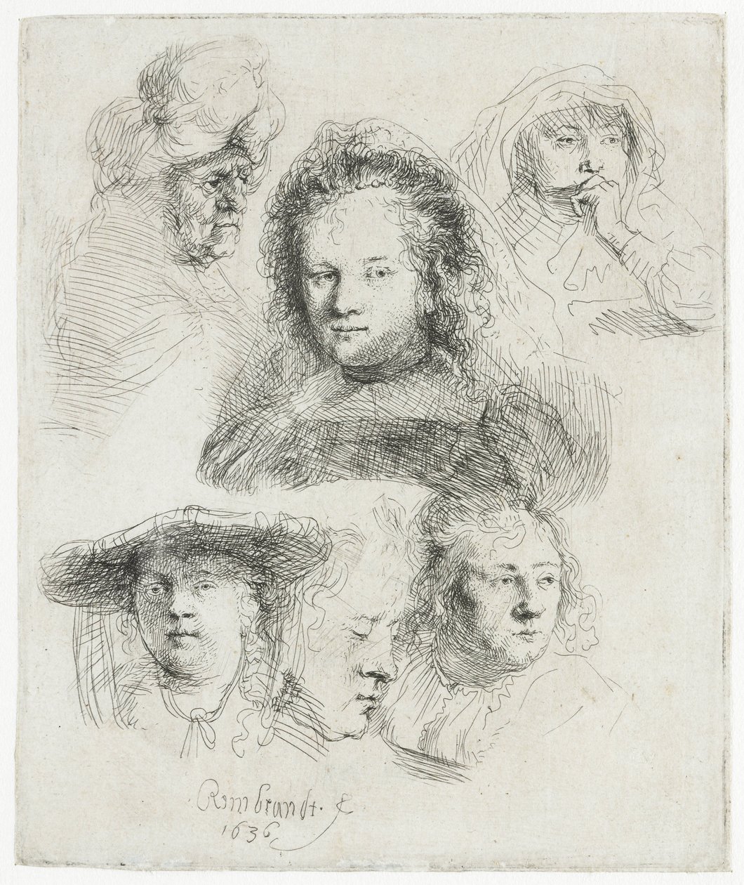 Studien des Kopfes von Saskia und anderen von Rembrandt van Rijn