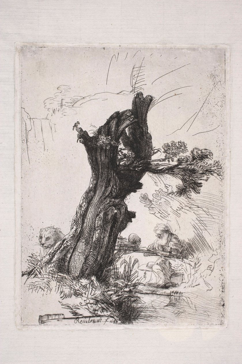 Heiliger Hieronymus, schreibend an einem Weidenstamm von Rembrandt van Rijn