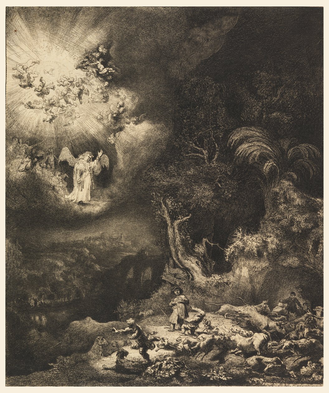 Der Engel erscheint den Hirten von Rembrandt van Rijn