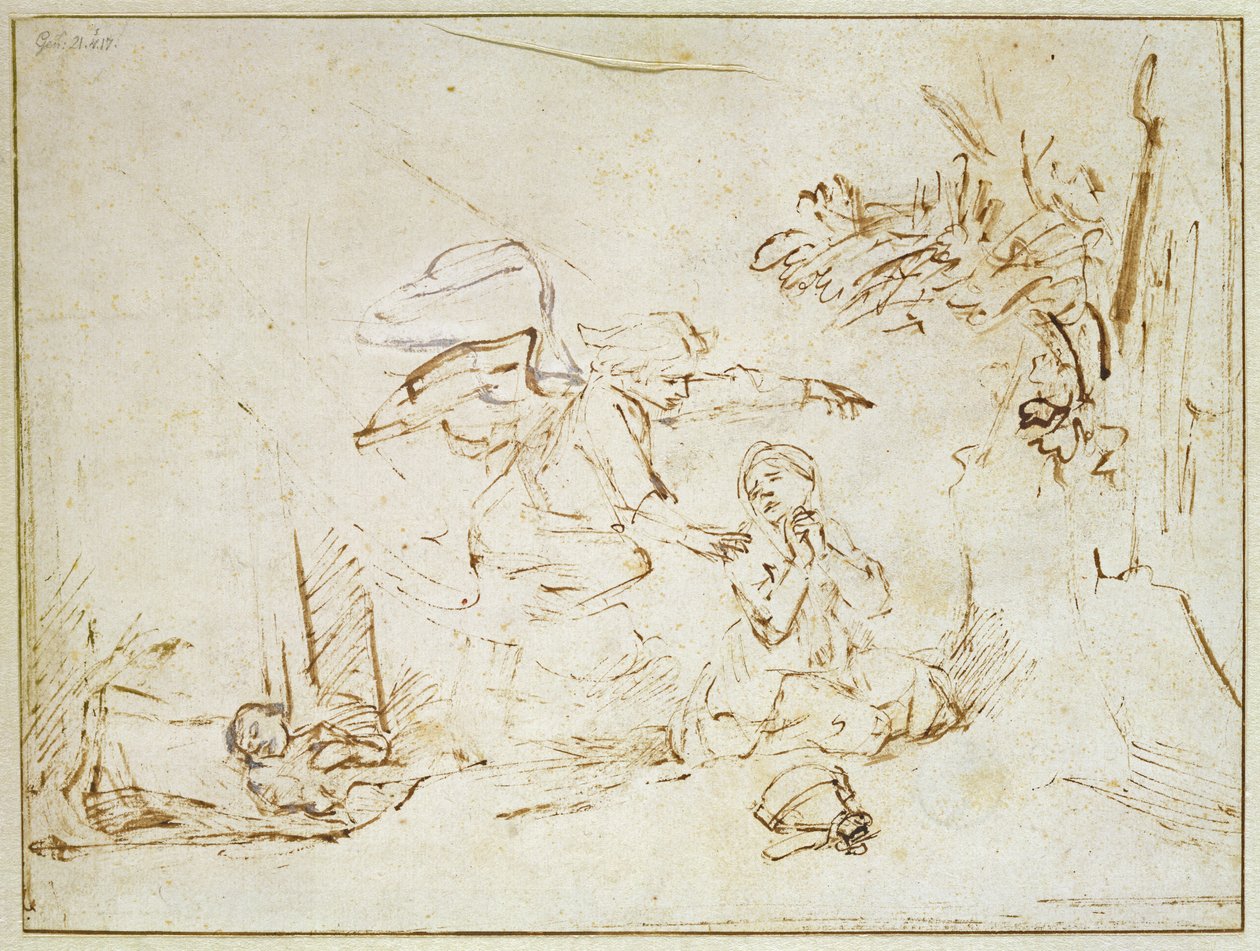 Der Engel erscheint Hagar und Ismael in der Wüste von Rembrandt van Rijn