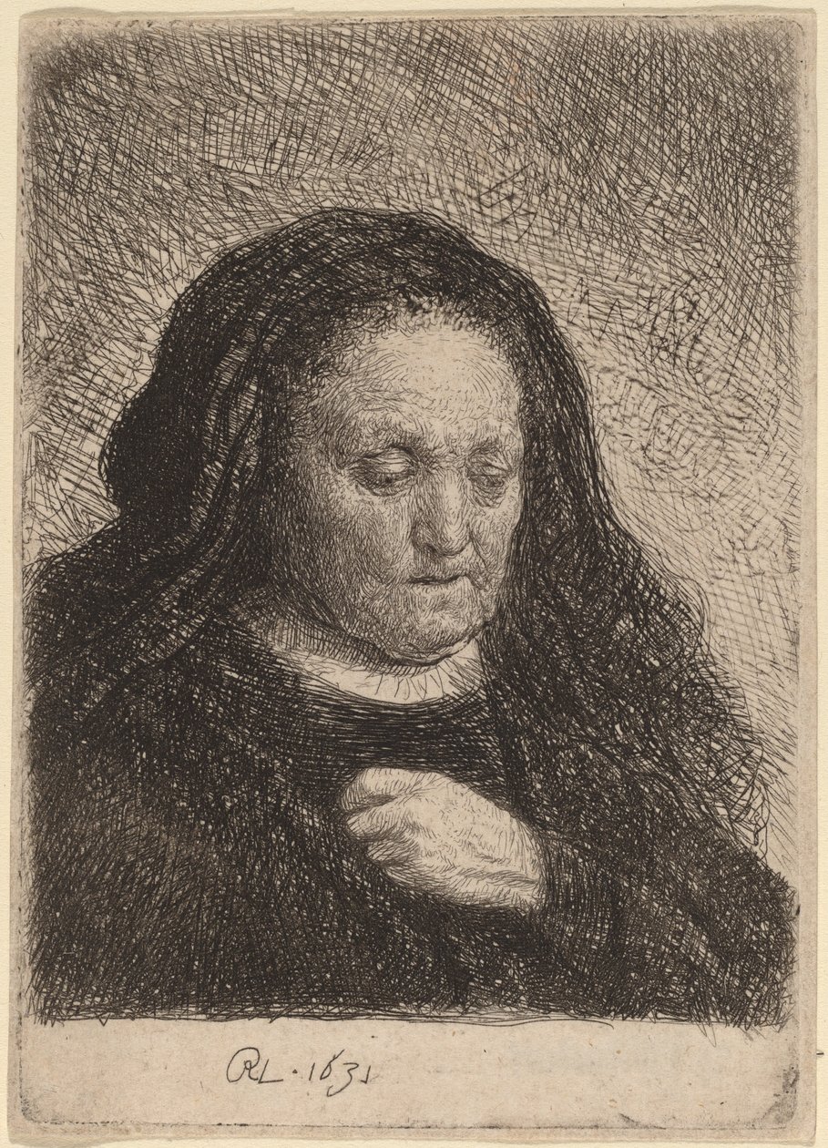 Die Mutter des Künstlers mit der Hand auf der Brust von Rembrandt van Rijn