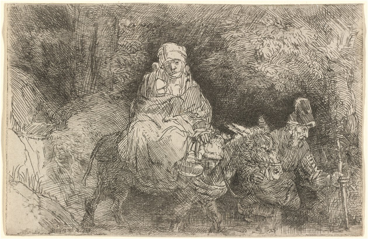 Die Flucht nach Ägypten: Überquerung eines Baches von Rembrandt van Rijn