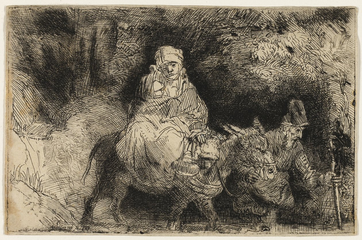 Die Flucht nach Ägypten: Überquerung eines Baches von Rembrandt van Rijn