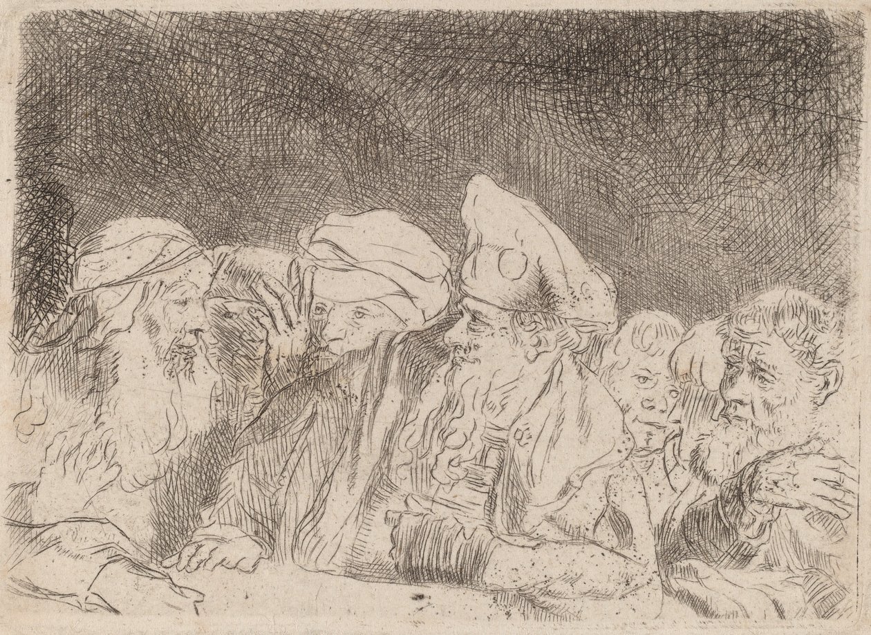 Die Pharisäer debattieren, Fragment aus dem Hundert-Gulden-Blatt, ca. 1649 von Rembrandt van Rijn