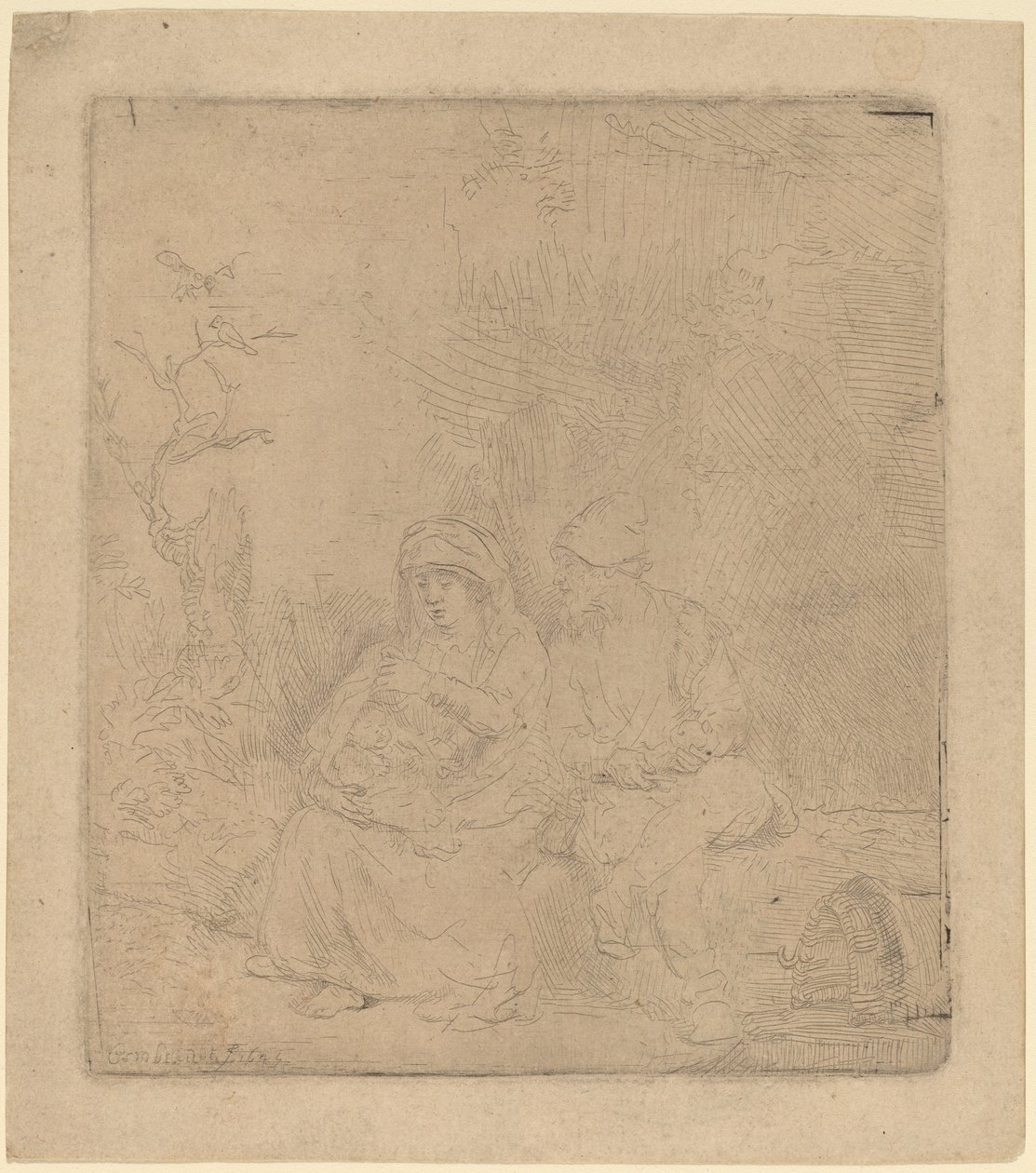 Die Rast auf der Flucht: Leicht radiert, 1645 von Rembrandt van Rijn