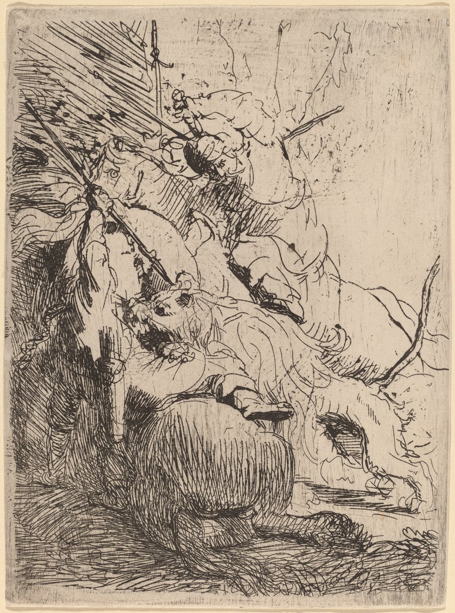 Die kleine Löwenjagd (mit einem Löwen) von Rembrandt van Rijn