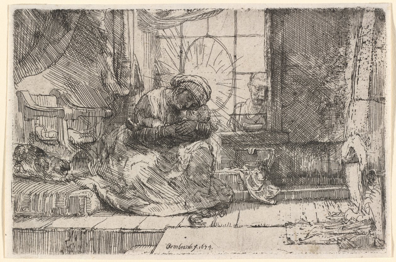 Die Jungfrau und das Kind mit der Katze und der Schlange von Rembrandt van Rijn
