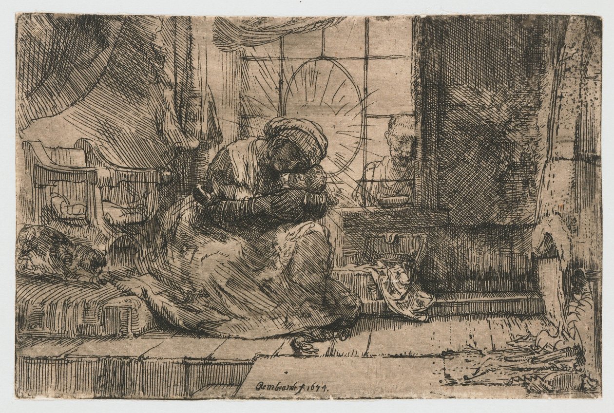 Die Jungfrau und das Kind mit der Katze und der Schlange von Rembrandt van Rijn