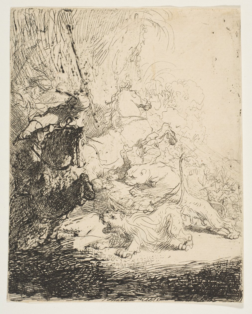 Die kleine Löwenjagd mit zwei Löwen, ca. 1632 von Rembrandt van Rijn