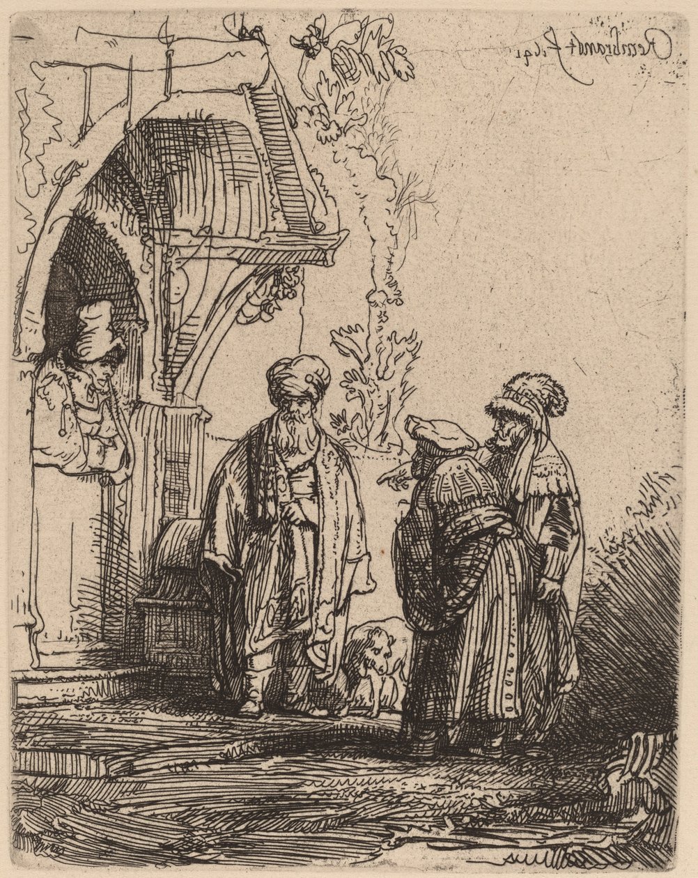 Drei orientalische Figuren (Jakob und Laban?) von Rembrandt van Rijn