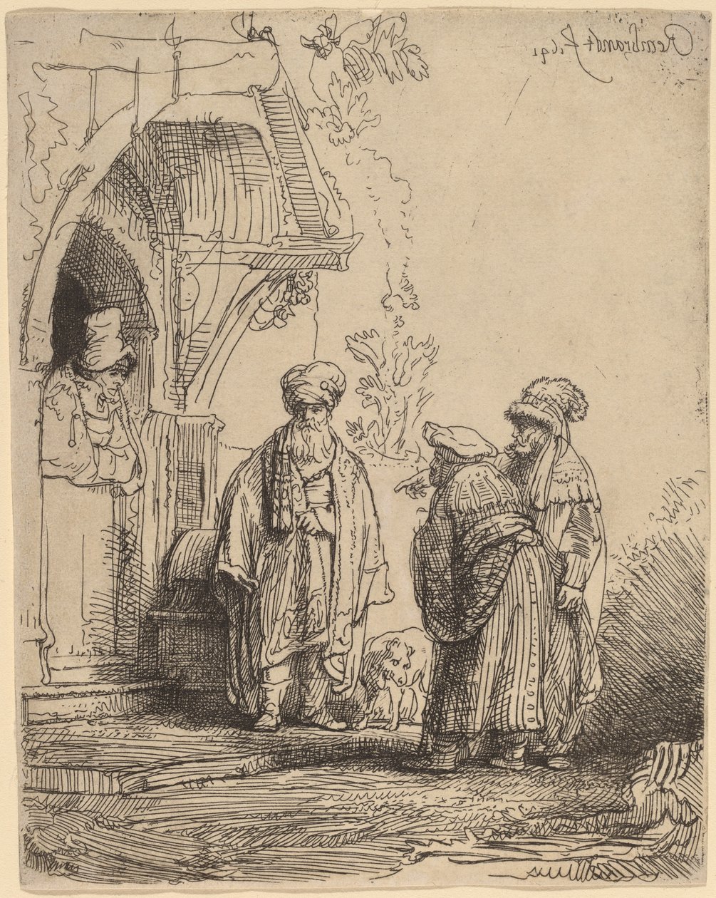 Drei orientalische Figuren (Jakob und Laban?) von Rembrandt van Rijn