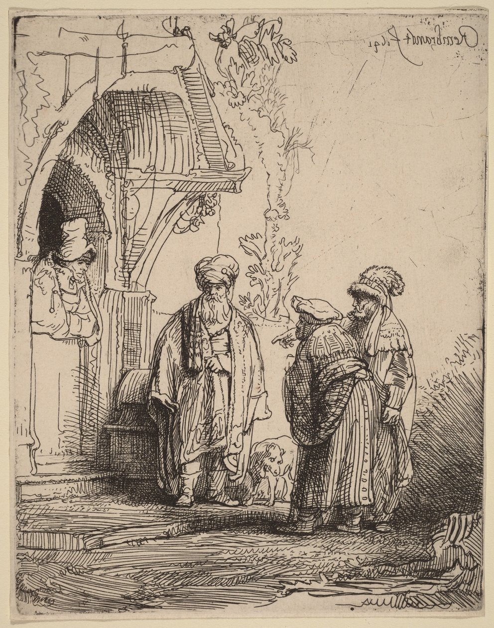 Drei orientalische Figuren (Jakob und Laban?) von Rembrandt van Rijn