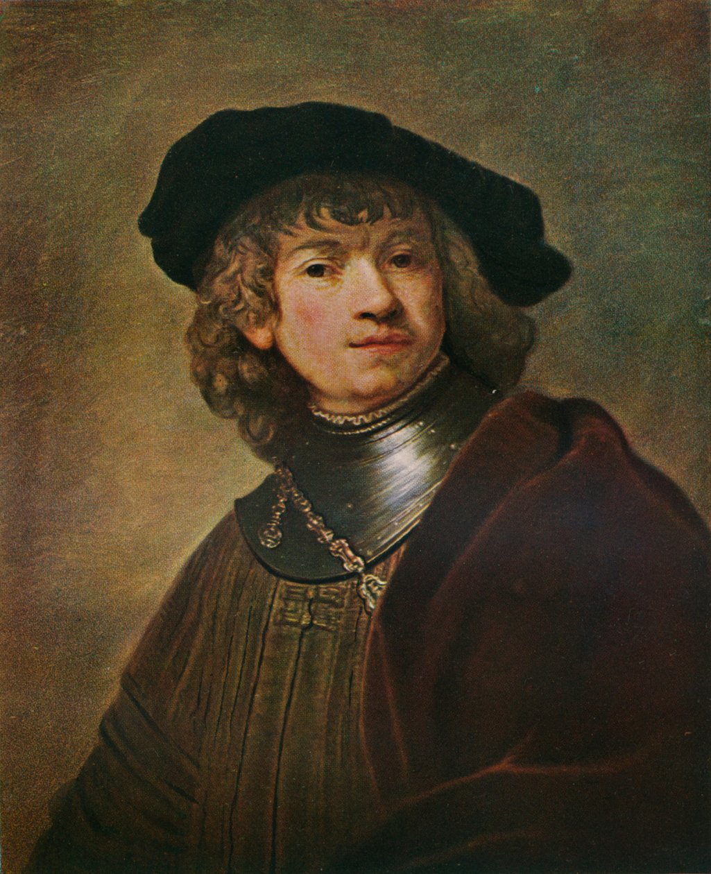 Tronie eines jungen Mannes in einem Harnisch und einer Mütze, ca. 1639 von Rembrandt van Rijn