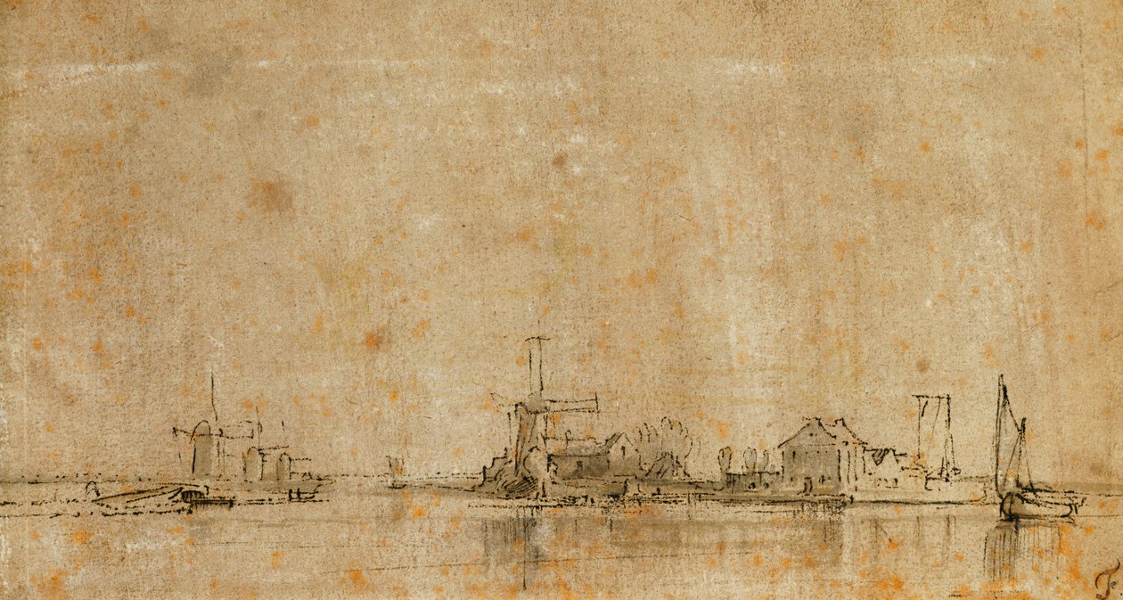 Blick auf die Amstel am Omval, links der Ringvaart des Diermermeer von Rembrandt van Rijn
