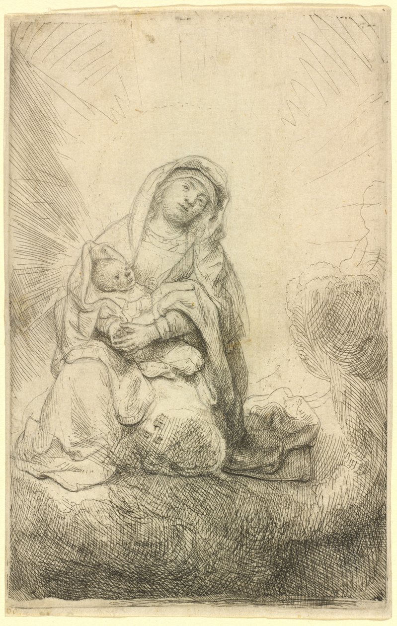 Jungfrau und Kind in den Wolken von Rembrandt van Rijn