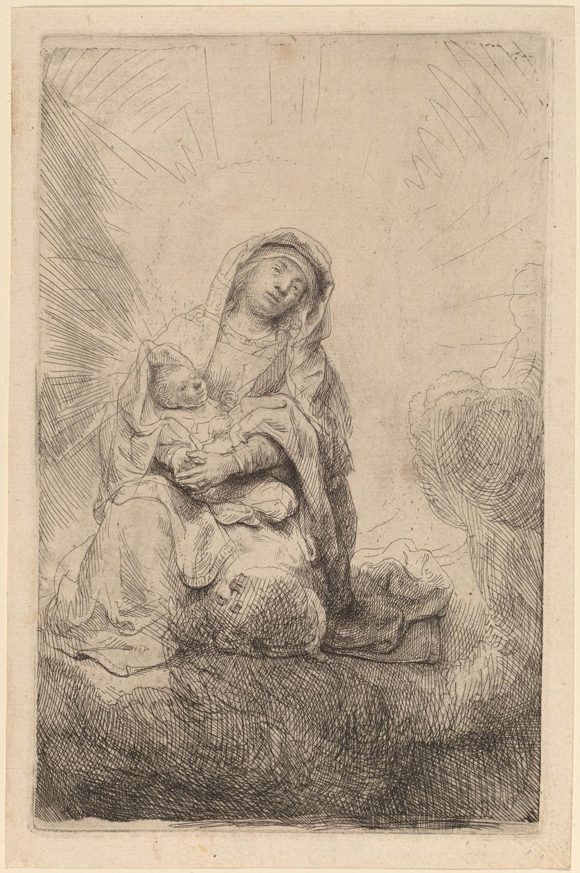 Jungfrau und Kind in den Wolken von Rembrandt van Rijn