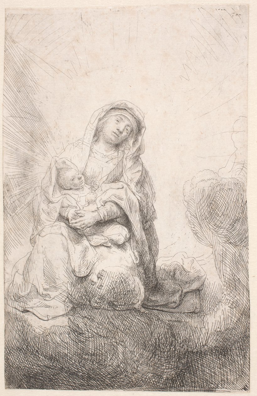 Jungfrau und Kind in den Wolken von Rembrandt van Rijn