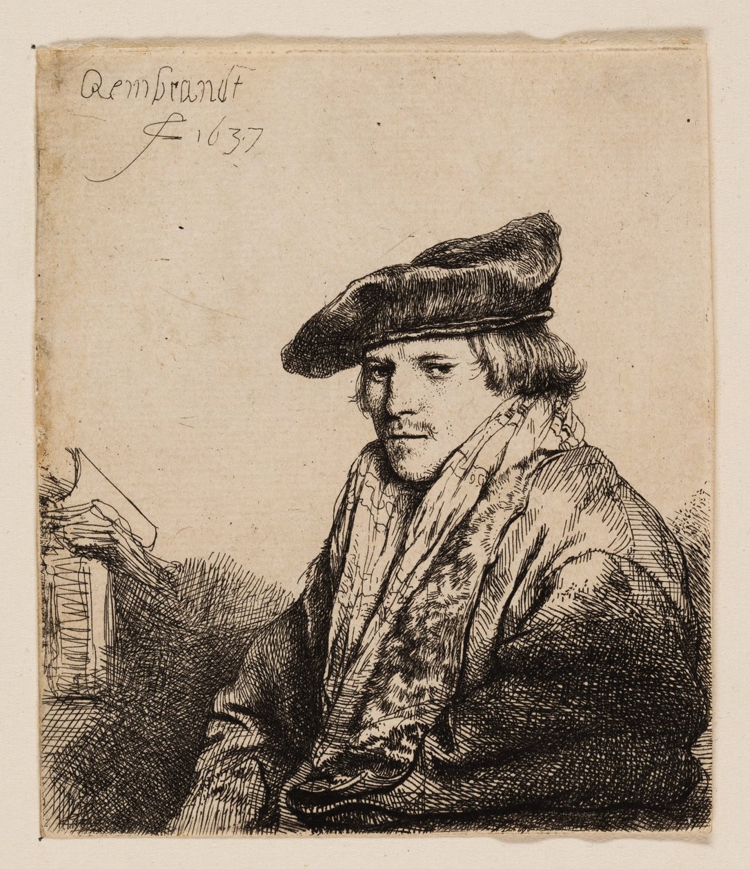 Junger Mann mit Samtkappe (Petrus Sylvius?) von Rembrandt van Rijn