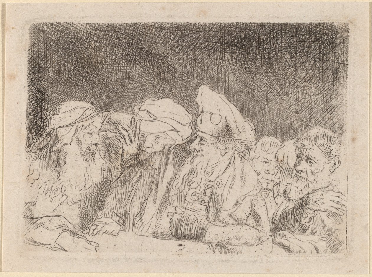 Die Pharisäer debattieren (Fragment aus dem Hundert-Gulden-Blatt) von Rembrandt van Rijn and William Baillie