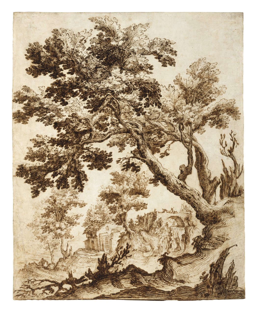 Landschaft mit Baum und Mühle, frühe 1600er Jahre von Remigio Cantagallina