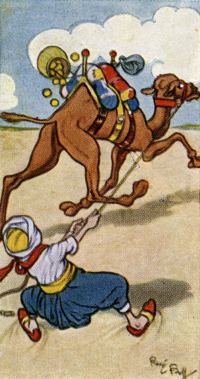 Der Kamelreiter hat seine Pläne, und das Kamel hat seine, 1932 von René Bull