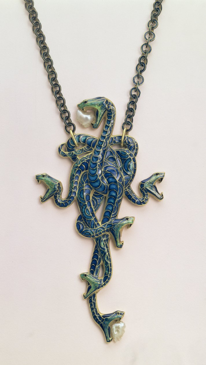 Gewundener Schlangenanhänger mit Kette, von Rene Jules Lalique, Paris, 1898-99 von Rene Jules Lalique