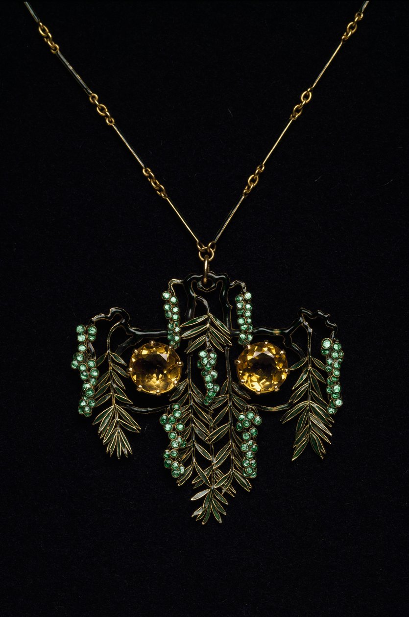 Jugendstil: Halskette aus Gold, Topas und Emaille. Atelier René Lalique von Rene Jules Lalique