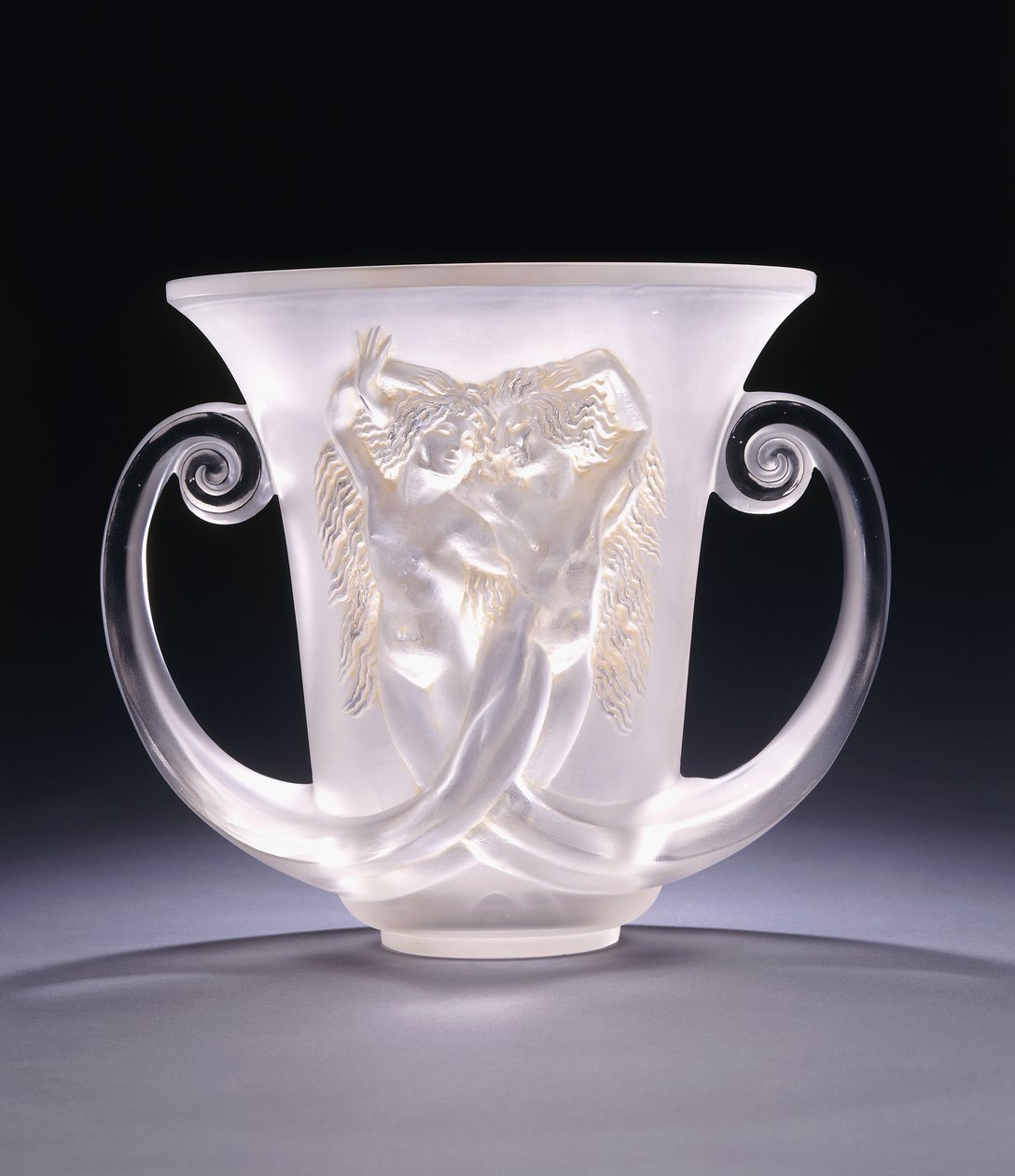 Nadica; eine sehr seltene geformte Glasvase, die zwei Meerjungfrauen darstellt, ca. 1930er Jahre von Rene Jules Lalique