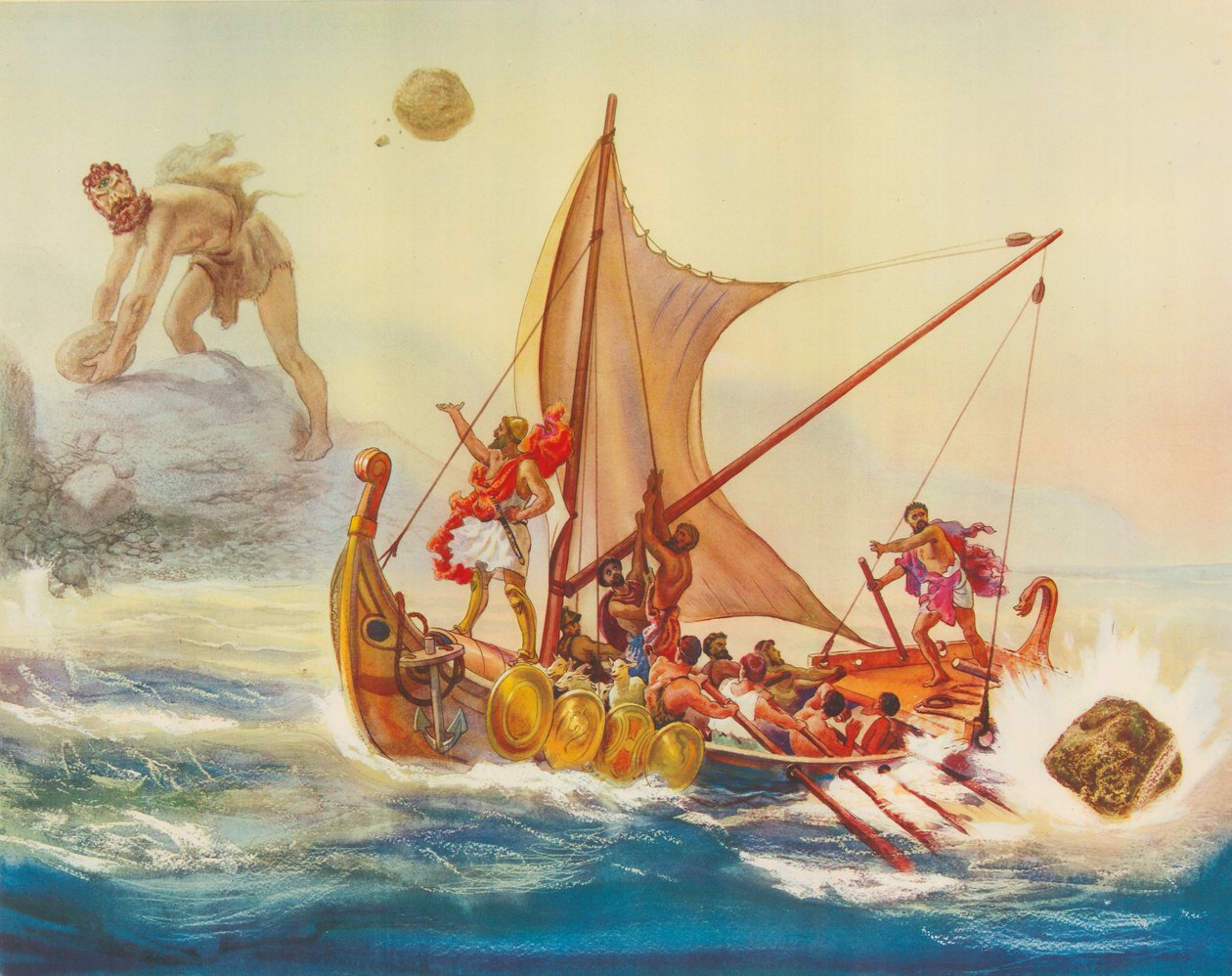 Odysseus verspottet den Zyklopen von Rene Schutzenberger