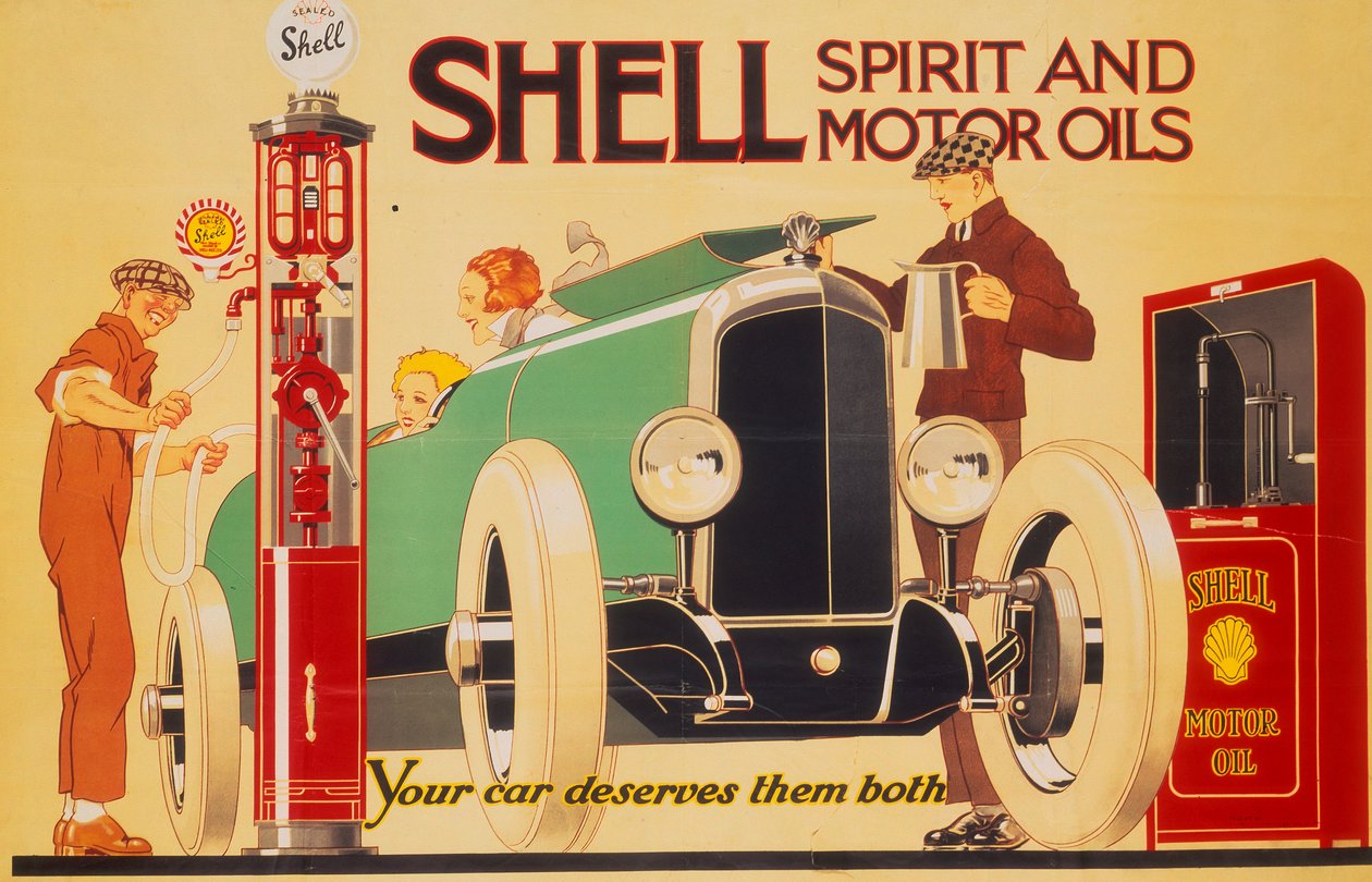 Plakat, das Shell Spirit und Motoröle bewirbt von Rene Vincent