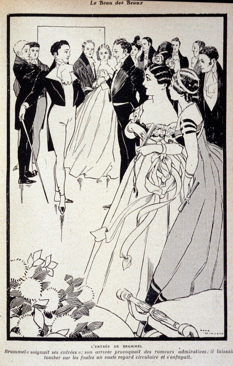 Darstellung von George Bryan Brummel, bekannt als Beau Brummel (1778 - 1840), der König der Dandys. Illustration von René Vincent. 19. Jahrhundert von Rene Vincent
