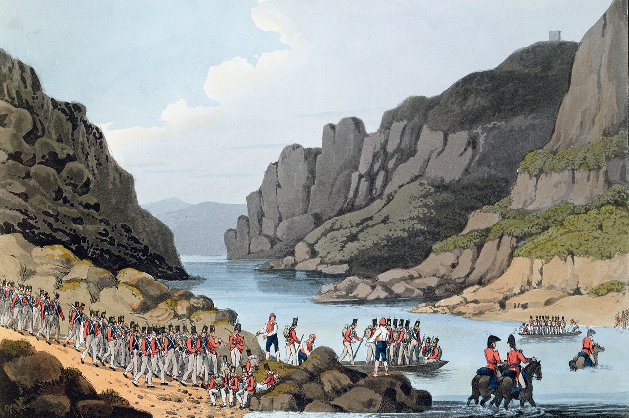 Ansicht am Tejo bei Villa Velha, Portugal, graviert von L. Clark, 1809 von Rev. William Bradford