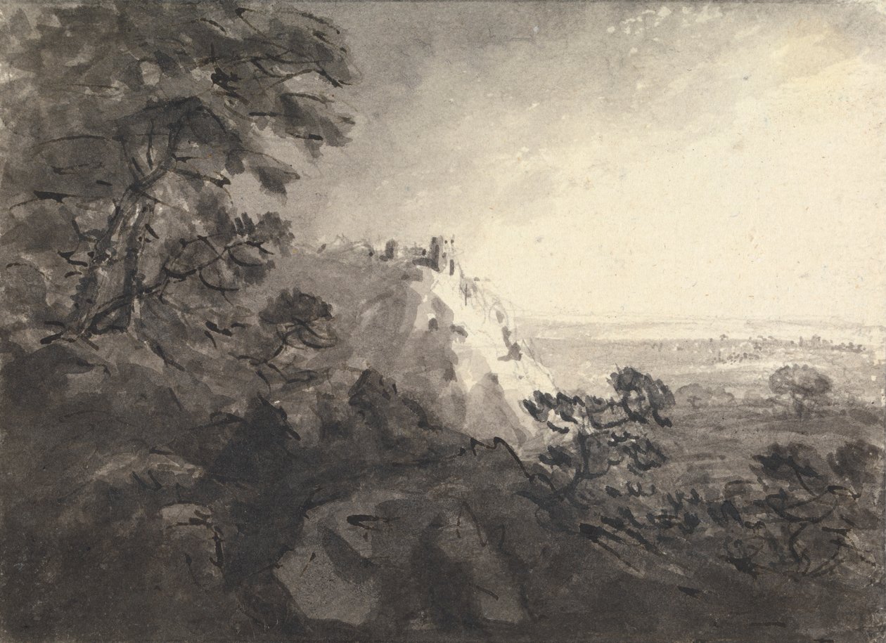 Landschaft mit einer Burg auf einem Hügel in der Mitte von Rev. William Gilpin
