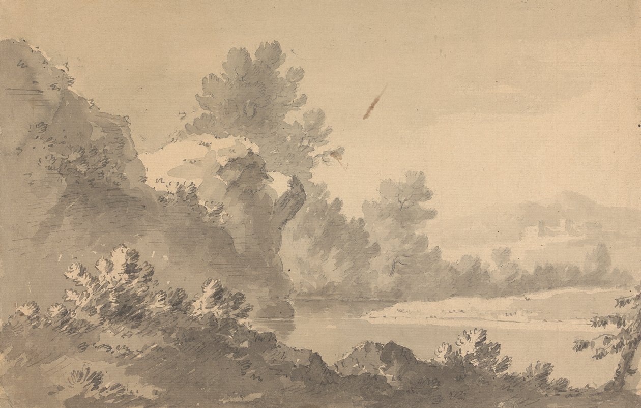 Flusslandschaft mit Burg in der Ferne von Rev. William Gilpin