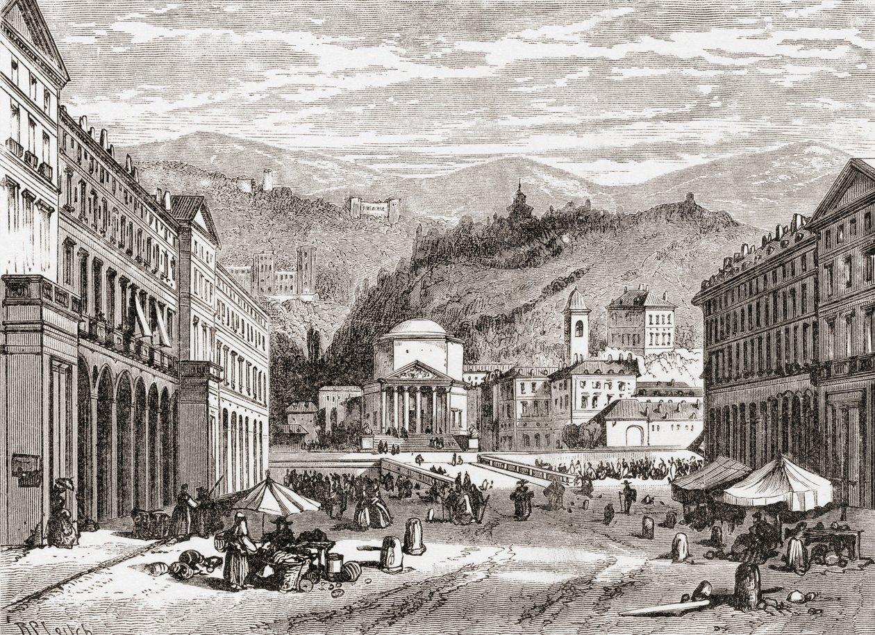 Eine Straße in Turin, Italien im späten 19. Jahrhundert. Aus Italienische Bilder von Rev. Samuel Manning, veröffentlicht um 1890. von Reverend Samuel Manning
