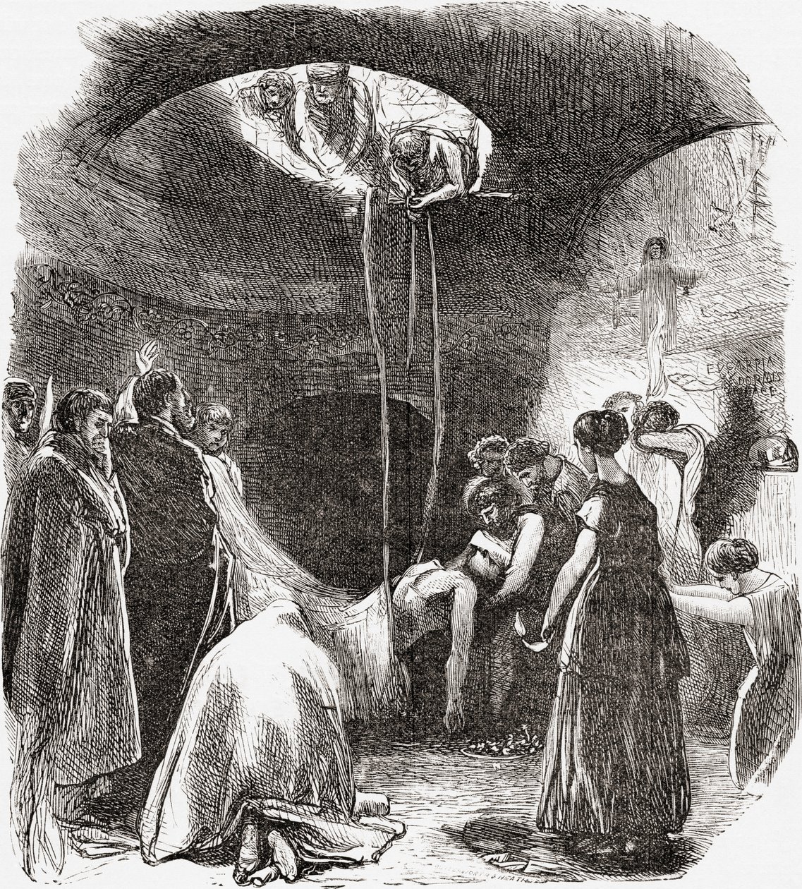 Eine frühe christliche Bestattung in den Katakomben von Rom, Italien. Aus Italienische Bilder von Rev. Samuel Manning, veröffentlicht um 1890. von Reverend Samuel Manning